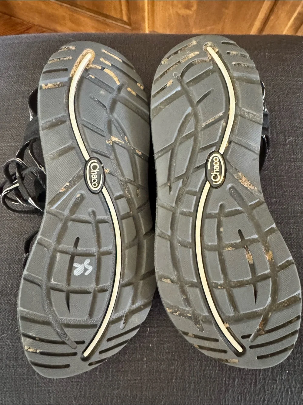 Chaco Black Strappy Outdoor Sandals with White Accents